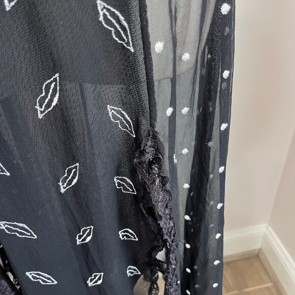 Flora Nikrooz Sheer Vintage Black Slip Dress Y2K Mesh Lip Print Size XS - Picture 4 of 8